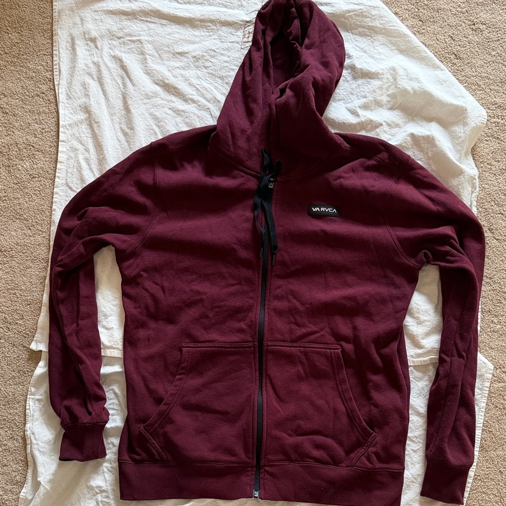RVCA Maroon Hoodie with Full Zip. Mens medium.
